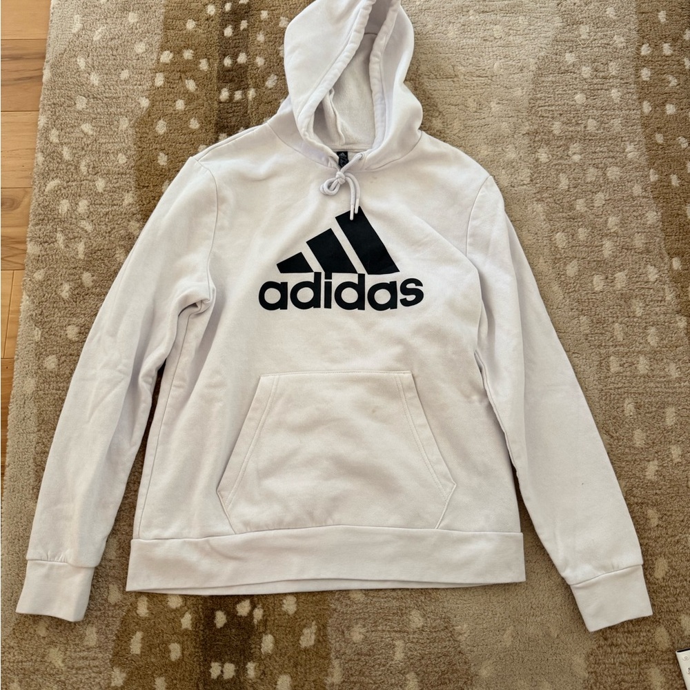 Adidas Classic White Hoodie with Black Emblem